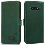 For Samsung Galaxy S10e Embossed Cat Butterflies Pattern Horizontal Flip Leather Case with Card Slot & Holder & Wallet(Green)