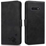 For Samsung Galaxy S10e Embossed Cat Butterflies Pattern Horizontal Flip Leather Case with Card Slot & Holder & Wallet(Black)