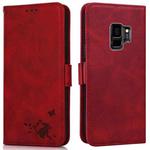 For Samsung Galaxy S9 Embossed Cat Butterflies Pattern Horizontal Flip Leather Case with Card Slot & Holder & Wallet(Red)