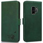 For Samsung Galaxy S9 Embossed Cat Butterflies Pattern Horizontal Flip Leather Case with Card Slot & Holder & Wallet(Green)