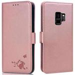 For Samsung Galaxy S9+ Embossed Cat Butterflies Pattern Horizontal Flip Leather Case with Card Slot & Holder & Wallet(Pink)