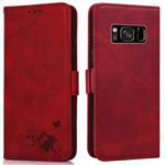 For Samsung Galaxy S8 Embossed Cat Butterflies Pattern Horizontal Flip Leather Case with Card Slot & Holder & Wallet(Red)