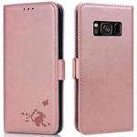 For Samsung Galaxy S8 Embossed Cat Butterflies Pattern Horizontal Flip Leather Case with Card Slot & Holder & Wallet(Pink)