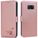 For Samsung Galaxy S7 Embossed Cat Butterflies Pattern Horizontal Flip Leather Case with Card Slot & Holder & Wallet(Pink)