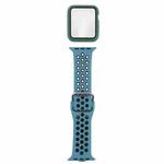 Silicone Watch Band + Protective Case with Screen Protector Set For Apple Watch Series 3 & 2 & 1 38mm(Cyan Black)
