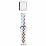 Silicone Watch Band + Protective Case with Screen Protector Set For Apple Watch Series 3 & 2 & 1 38mm(White Colorful)