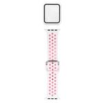 Silicone Watch Band + Protective Case with Screen Protector Set For Apple Watch Series 3 & 2 & 1 38mm(White Pink)