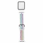 Silicone Watch Band + Protective Case with Screen Protector Set For Apple Watch Series 6 & SE & 5 & 4 40mm(White Colorful)