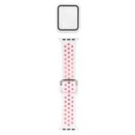 Silicone Watch Band + Protective Case with Screen Protector Set For Apple Watch Series 3 & 2 & 1 42mm(White Pink)