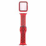 Silicone Watch Band + Protective Case with Screen Protector Set For Apple Watch Series 6 & SE & 5 & 4 44mm(Red Black)
