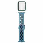 Silicone Watch Band + Protective Case with Screen Protector Set For Apple Watch Series 6 & SE & 5 & 4 44mm(Cyan Black)