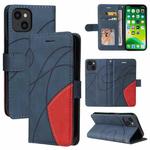 For iPhone 13 Dual-color Splicing Horizontal Flip PU Leather Case with Holder & Card Slots & Wallet(Blue)