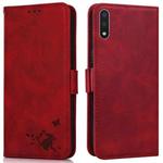 For Samsung Galaxy A01 Embossed Cat Butterflies Pattern Horizontal Flip Leather Case with Card Slot & Holder & Wallet(Red)