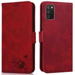 For Samsung Galaxy A02s / M02s Embossed Cat Butterflies Pattern Horizontal Flip Leather Case with Card Slot & Holder & Wallet(Red)