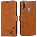 For Samsung Galaxy A11 / M11 Embossed Cat Butterflies Pattern Horizontal Flip Leather Case with Card Slot & Holder & Wallet(Orange)