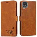 For Samsung Galaxy A12 5G Embossed Cat Butterflies Pattern Horizontal Flip Leather Case with Card Slot & Holder & Wallet(Orange)