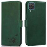 For Samsung Galaxy A12 5G Embossed Cat Butterflies Pattern Horizontal Flip Leather Case with Card Slot & Holder & Wallet(Green)