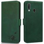 For Samsung Galaxy A20 / A30 Embossed Cat Butterflies Pattern Horizontal Flip Leather Case with Card Slot & Holder & Wallet(Green)