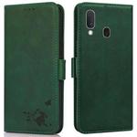 For Samsung Galaxy A20e Embossed Cat Butterflies Pattern Horizontal Flip Leather Case with Card Slot & Holder & Wallet(Green)