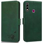 For Samsung Galaxy A20s Embossed Cat Butterflies Pattern Horizontal Flip Leather Case with Card Slot & Holder & Wallet(Green)