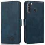 For Samsung Galaxy A21 Embossed Cat Butterflies Pattern Horizontal Flip Leather Case with Card Slot & Holder & Wallet(Blue)