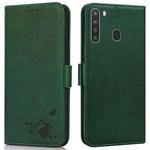 For Samsung Galaxy A21 US Version Embossed Cat Butterflies Pattern Horizontal Flip Leather Case with Card Slot & Holder & Wallet(Green)