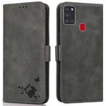 For Samsung Galaxy A21s Embossed Cat Butterflies Pattern Horizontal Flip Leather Case with Card Slot & Holder & Wallet(Grey)