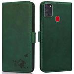 For Samsung Galaxy A21s Embossed Cat Butterflies Pattern Horizontal Flip Leather Case with Card Slot & Holder & Wallet(Green)