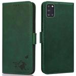 For Samsung Galaxy A31 Embossed Cat Butterflies Pattern Horizontal Flip Leather Case with Card Slot & Holder & Wallet(Green)
