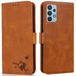 For Samsung Galaxy A32 4G Embossed Cat Butterflies Pattern Horizontal Flip Leather Case with Card Slot & Holder & Wallet(Orange)
