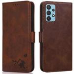 For Samsung Galaxy A32 4G Embossed Cat Butterflies Pattern Horizontal Flip Leather Case with Card Slot & Holder & Wallet(Brown)