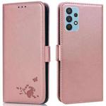 For Samsung Galaxy A32 4G Embossed Cat Butterflies Pattern Horizontal Flip Leather Case with Card Slot & Holder & Wallet(Pink)