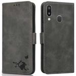 For Samsung Galaxy A40 Embossed Cat Butterflies Pattern Horizontal Flip Leather Case with Card Slot & Holder & Wallet(Grey)