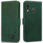 For Samsung Galaxy A40 Embossed Cat Butterflies Pattern Horizontal Flip Leather Case with Card Slot & Holder & Wallet(Green)