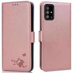 For Samsung Galaxy A51 4G Embossed Cat Butterflies Pattern Horizontal Flip Leather Case with Card Slot & Holder & Wallet(Pink)