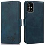 For Samsung Galaxy A51 4G Embossed Cat Butterflies Pattern Horizontal Flip Leather Case with Card Slot & Holder & Wallet(Blue)