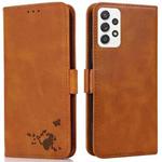 For Samsung Galaxy A52 5G Embossed Cat Butterflies Pattern Horizontal Flip Leather Case with Card Slot & Holder & Wallet(Orange)