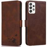 For Samsung Galaxy A52 5G Embossed Cat Butterflies Pattern Horizontal Flip Leather Case with Card Slot & Holder & Wallet(Brown)