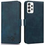 For Samsung Galaxy A52 5G Embossed Cat Butterflies Pattern Horizontal Flip Leather Case with Card Slot & Holder & Wallet(Blue)