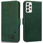For Samsung Galaxy A52 5G Embossed Cat Butterflies Pattern Horizontal Flip Leather Case with Card Slot & Holder & Wallet(Green)