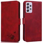For Samsung Galaxy A72 5G Embossed Cat Butterflies Pattern Horizontal Flip Leather Case with Card Slot & Holder & Wallet(Red)