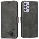 For Samsung Galaxy A72 5G Embossed Cat Butterflies Pattern Horizontal Flip Leather Case with Card Slot & Holder & Wallet(Grey)