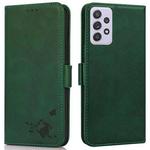 For Samsung Galaxy A72 5G Embossed Cat Butterflies Pattern Horizontal Flip Leather Case with Card Slot & Holder & Wallet(Green)