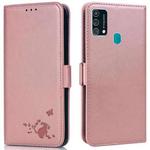 For Samsung Galaxy F41 / M31 Embossed Cat Butterflies Pattern Horizontal Flip Leather Case with Card Slot & Holder & Wallet(Pink)