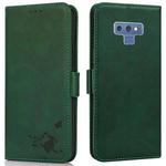 For Samsung Galaxy Note9 Embossed Cat Butterflies Pattern Horizontal Flip Leather Case with Card Slot & Holder & Wallet(Green)