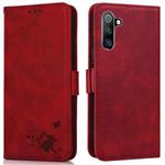 For Samsung Galaxy Note10 Embossed Cat Butterflies Pattern Horizontal Flip Leather Case with Card Slot & Holder & Wallet(Red)