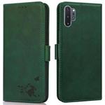 For Samsung Galaxy Note10+ Embossed Cat Butterflies Pattern Horizontal Flip Leather Case with Card Slot & Holder & Wallet(Green)