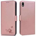 For Samsung Galaxy A01 Core Embossed Cat Butterflies Pattern Horizontal Flip Leather Case with Card Slot & Holder & Wallet(Pink)
