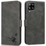 For Samsung Galaxy A42 5G Embossed Cat Butterflies Pattern Horizontal Flip Leather Case with Card Slot & Holder & Wallet(Grey)