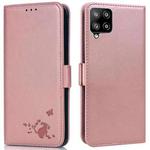 For Samsung Galaxy A42 5G Embossed Cat Butterflies Pattern Horizontal Flip Leather Case with Card Slot & Holder & Wallet(Pink)